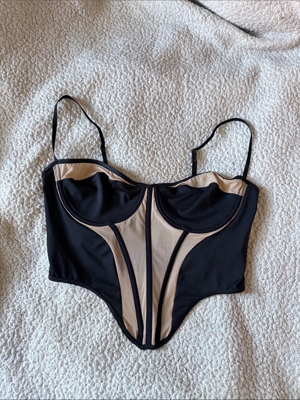 SHEIN Black and Nude Underwire Corset Bodysuit